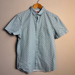 Bruno Milano Men's Small Light Blue Anchor Print Short‎ Sleeve Button Up Shirt